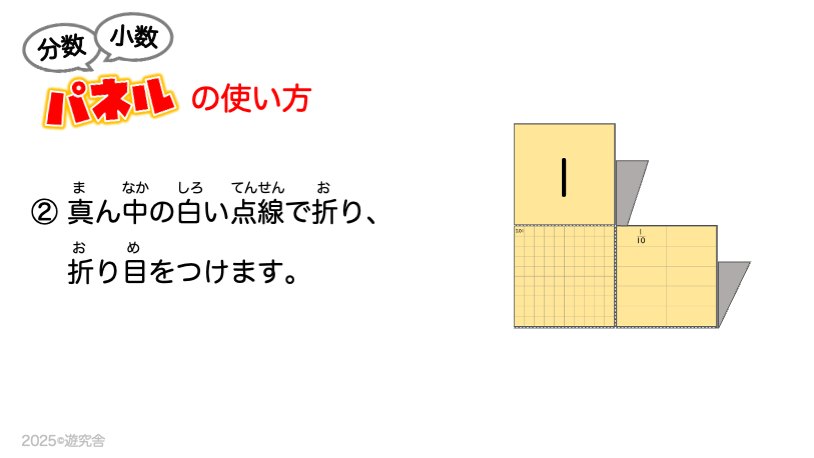 紙を重ねて分数から小数への変換を学ぶ分数・小数変換パネルの使い方②